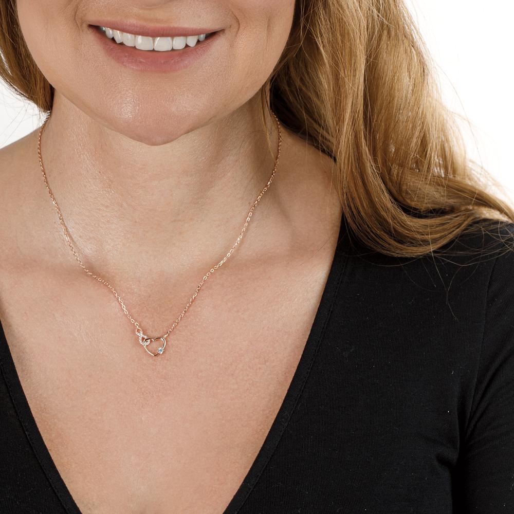 Collar Plata Circonita Rosa Dorado Corazón 40-45 cm