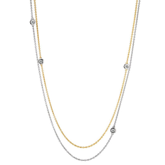 Collar 750/oro blanco de 18 quilates, 750/oro amarillo de 18 quilates Diamante 0.16 ct, 5 piedras, w-si 42-45 cm