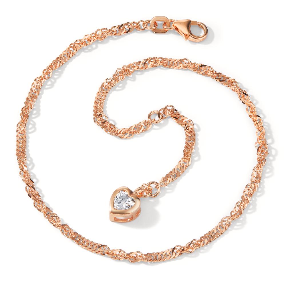 Tobilleras Plata Circonita Rosa Dorado Corazón 23-26 cm