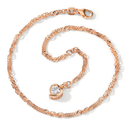 Tobilleras Plata Circonita Rosa Dorado Corazón 23-26 cm