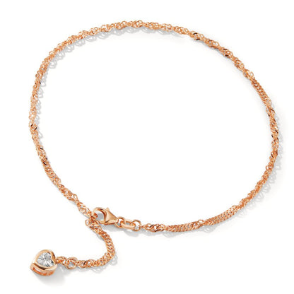 Tobilleras Plata Circonita Rosa Dorado Corazón 23-26 cm