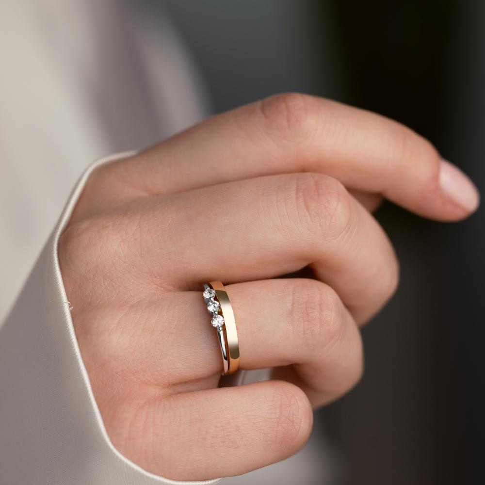 Anillo de dedo Oro amarillo de 375/9K, Oro blanco de 375/9 quilates Circonita 3 piedras Bicolor