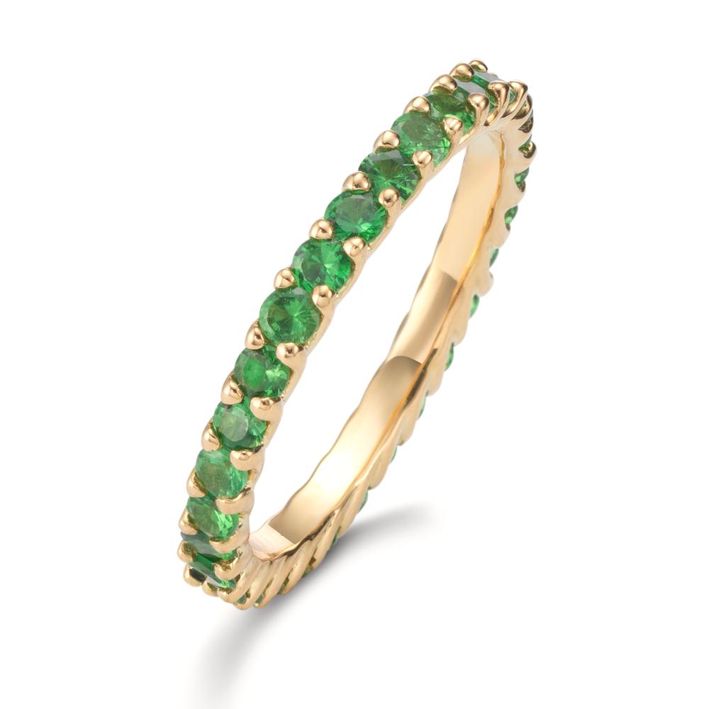 Anillo de memoria 750/oro amarillo de 18 quilates Granate verde, 1.20 ct, 30 piedras