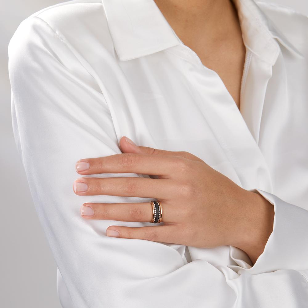 Anillo de dedo Oro rojo de 585/14 kt., Oro blanco de 585/14 kt., Carbón