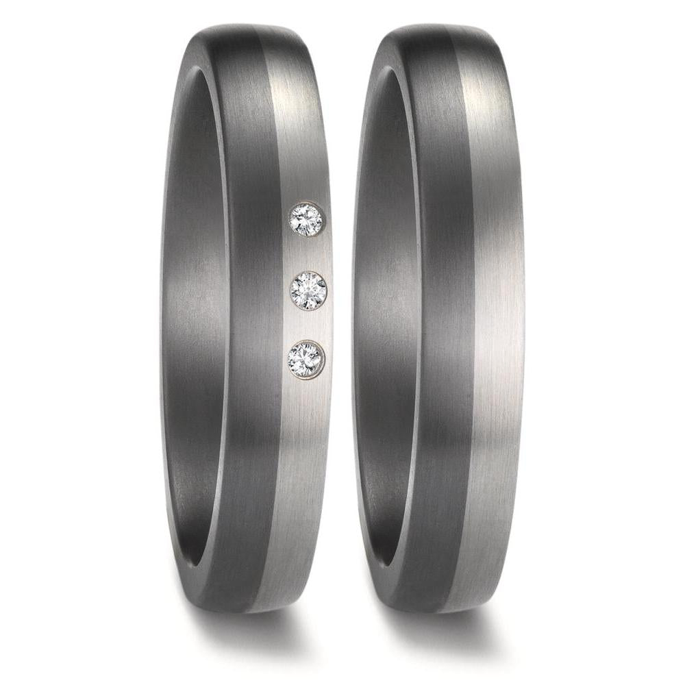 Anillo de pareja 999 tantalio, 950 platino Diamante 0.03 ct, 3 piedras, w-si