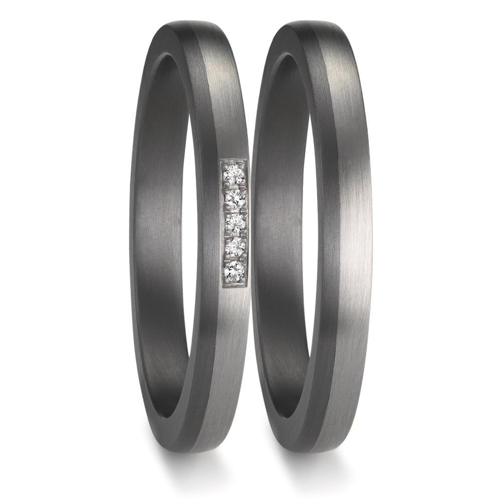 Anillo de pareja 999 tantalio, 950 platino Diamante 0.035 ct, 5 piedras, w-si
