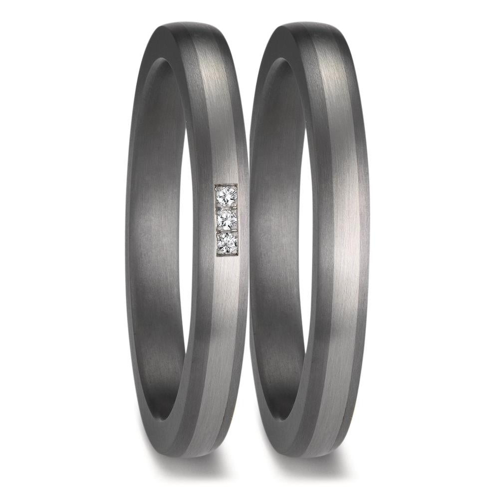 Anillo de pareja 999 tantalio, 950 platino Diamante 0.01 ct, 3 piedras, w-si