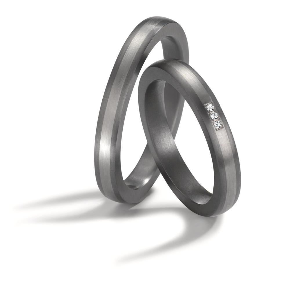 Anillo de pareja 999 tantalio, 950 platino Diamante 0.01 ct, 3 piedras, w-si