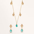 Pendientes Bronce Amazonita 2 piedras Dorado
