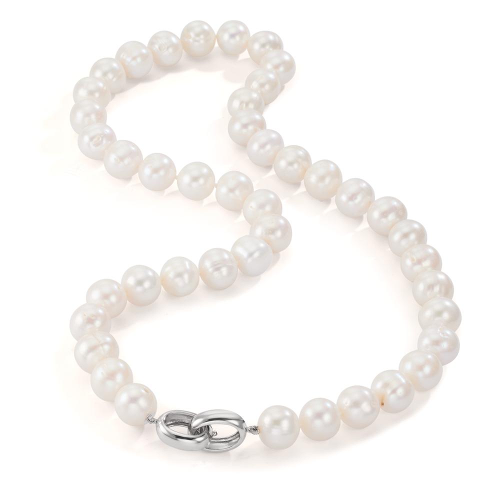 Collar Plata Rodio plateado Perla cultivada de agua dulce blanco, 12 mm 50 cm