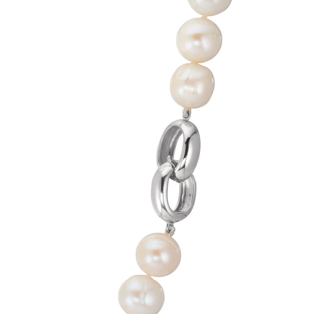 Collar Plata Rodio plateado Perla cultivada de agua dulce blanco, 12 mm 50 cm