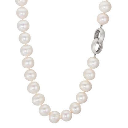 Collar Plata Perla cultivada de agua dulce blanco, 12 mm 50 cm