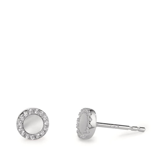 Pendientes Plata Circonita Rodio plateado Madre perla blanco Ø6 mm