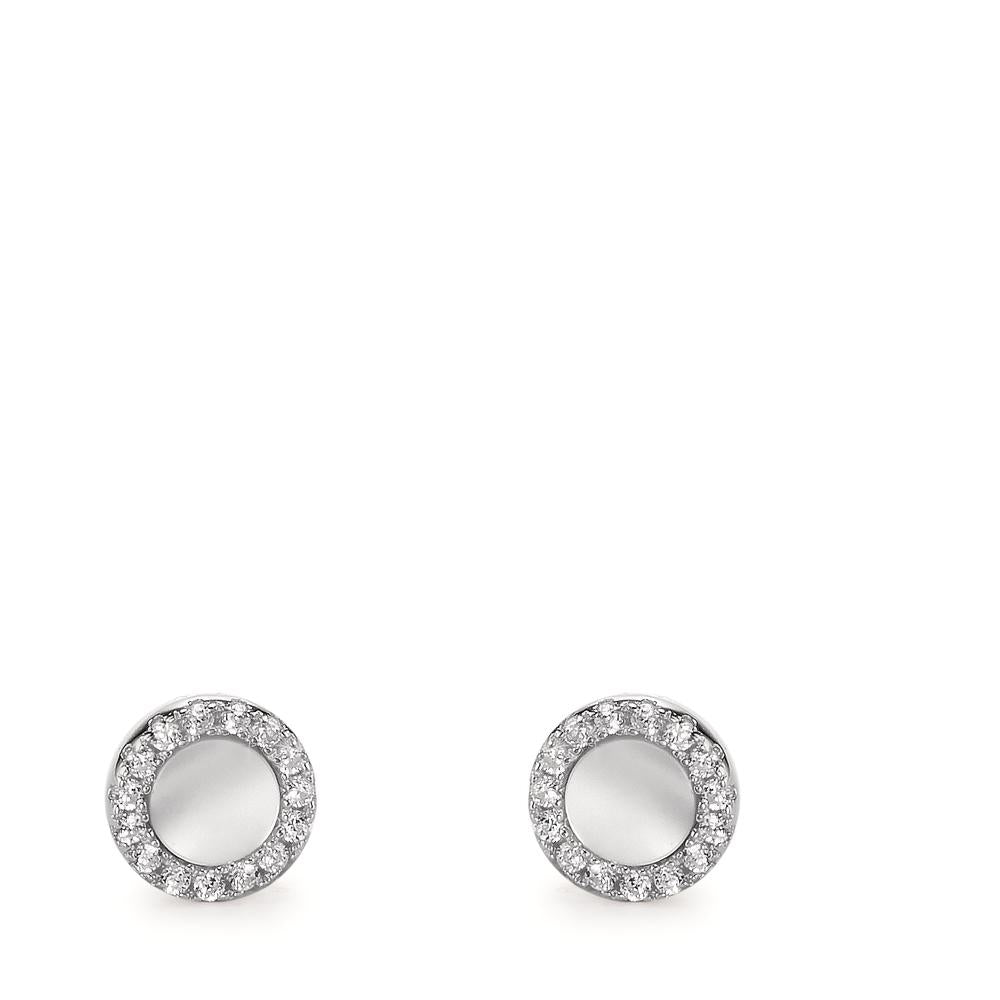 Pendientes Plata Circonita Rodio plateado Madre perla blanco Ø6 mm