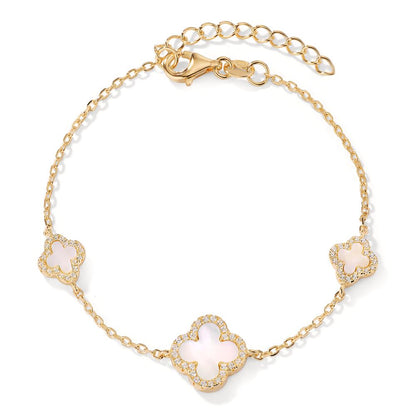 Pulsera Plata Circonita Amarillo Dorado Madre perla blanco
