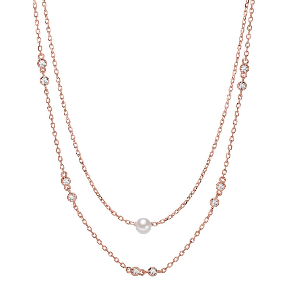 Collar Plata Circonita 10 piedras Rosa Dorado [shining Pearls] blanco, 5 mm 40-45 cm