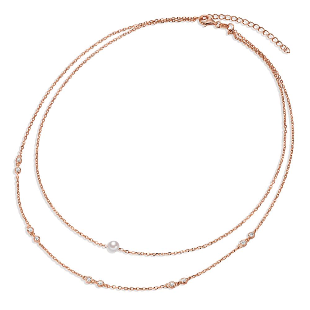 Collar Plata Circonita 10 piedras Rosa Dorado [shining Pearls] blanco, 5 mm 40-45 cm