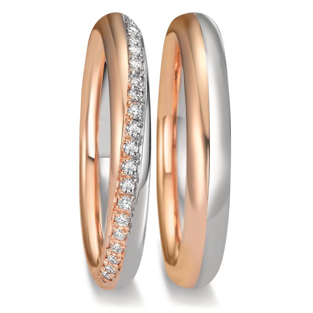 Anillo de pareja 750/oro blanco de 18 quilates, 750/oro rosa de 18 quilates