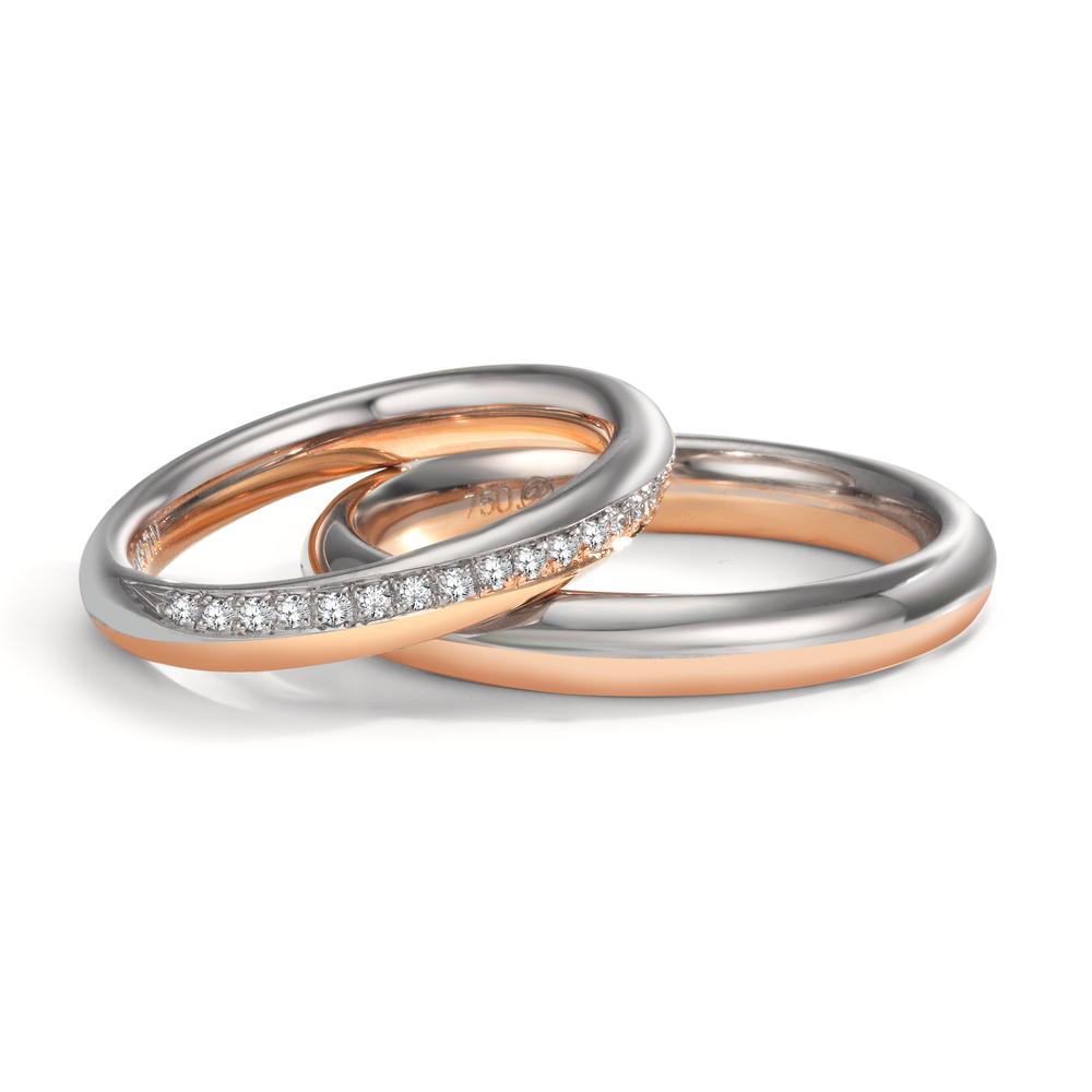 Anillo de pareja 750/oro blanco de 18 quilates, 750/oro rosa de 18 quilates