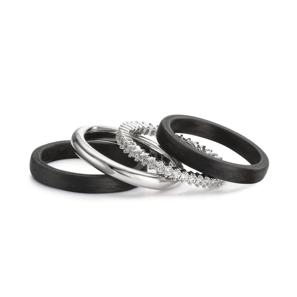 Juego de anillos 750/oro blanco de 18 quilates, Carbón Circonita