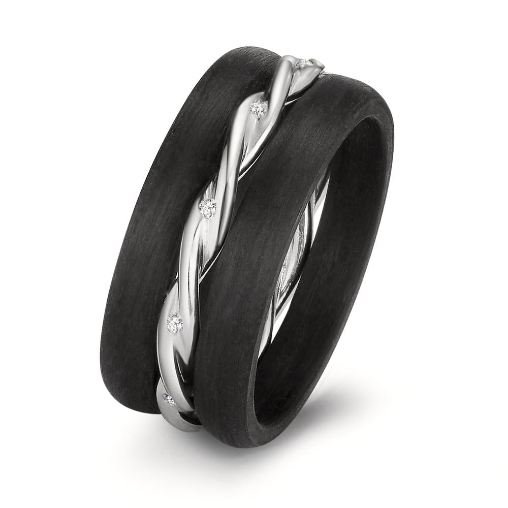 Juego de anillos 750/oro blanco de 18 quilates, Carbón Diamante 0.045 ct, 9 piedras, w-si