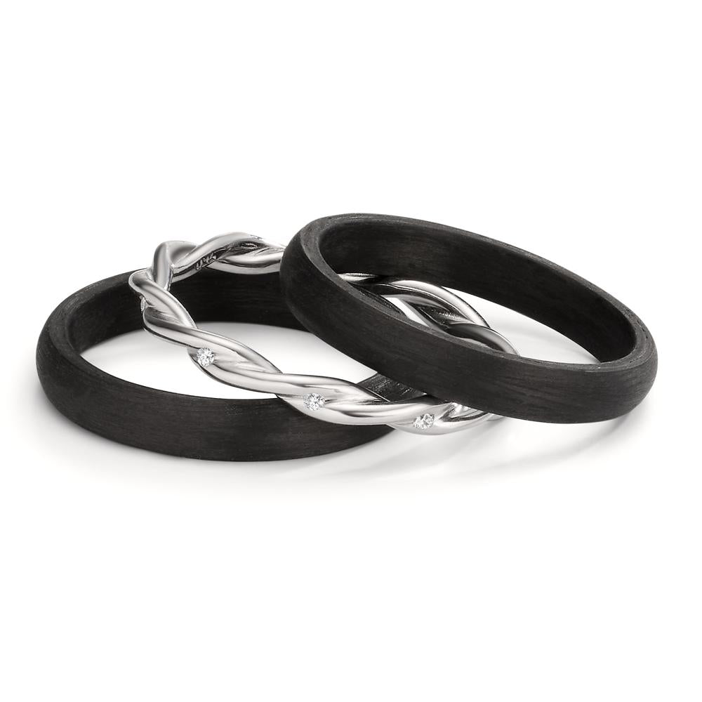 Juego de anillos 750/oro blanco de 18 quilates, Carbón Diamante 0.045 ct, 9 piedras, w-si