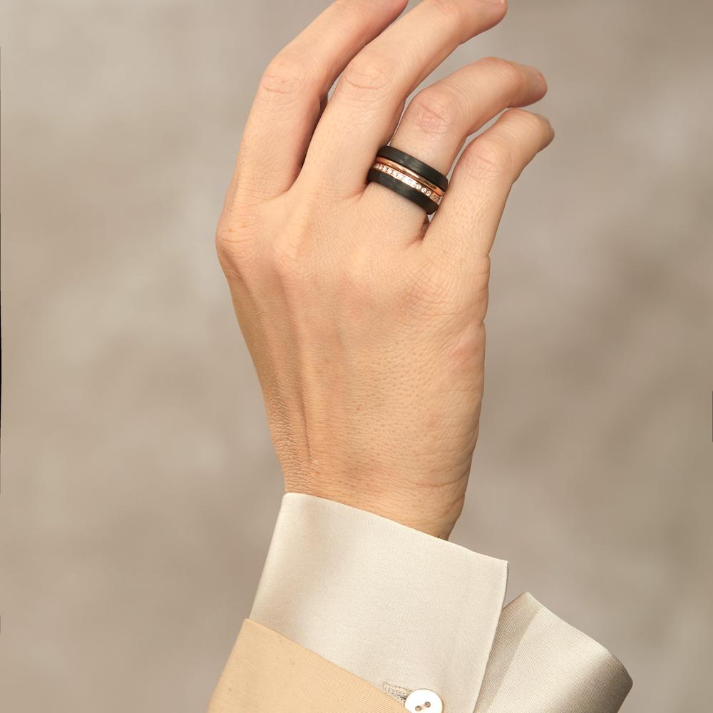 Juego de anillos 750/oro rojo de 18 quilates, Carbón Diamante 0.50 ct, w-si