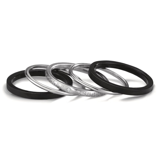 Juego de anillos 750/oro blanco de 18 quilates, Titanio Diamante 0.014 ct, w-si