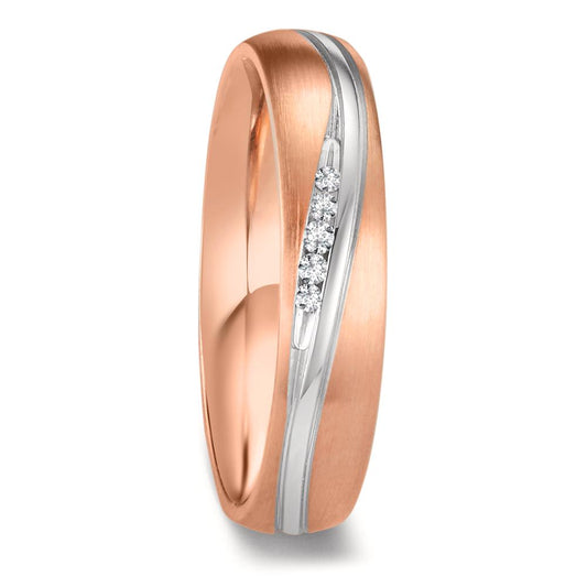 Anillo de pareja 750/oro blanco de 18 quilates, 750/oro rojo de 18 quilates Diamante 0.036 ct, 5 piedras, w-si