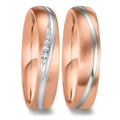 Anillo de pareja 750/oro blanco de 18 quilates, 750/oro rojo de 18 quilates Diamante 0.036 ct, 5 piedras, w-si