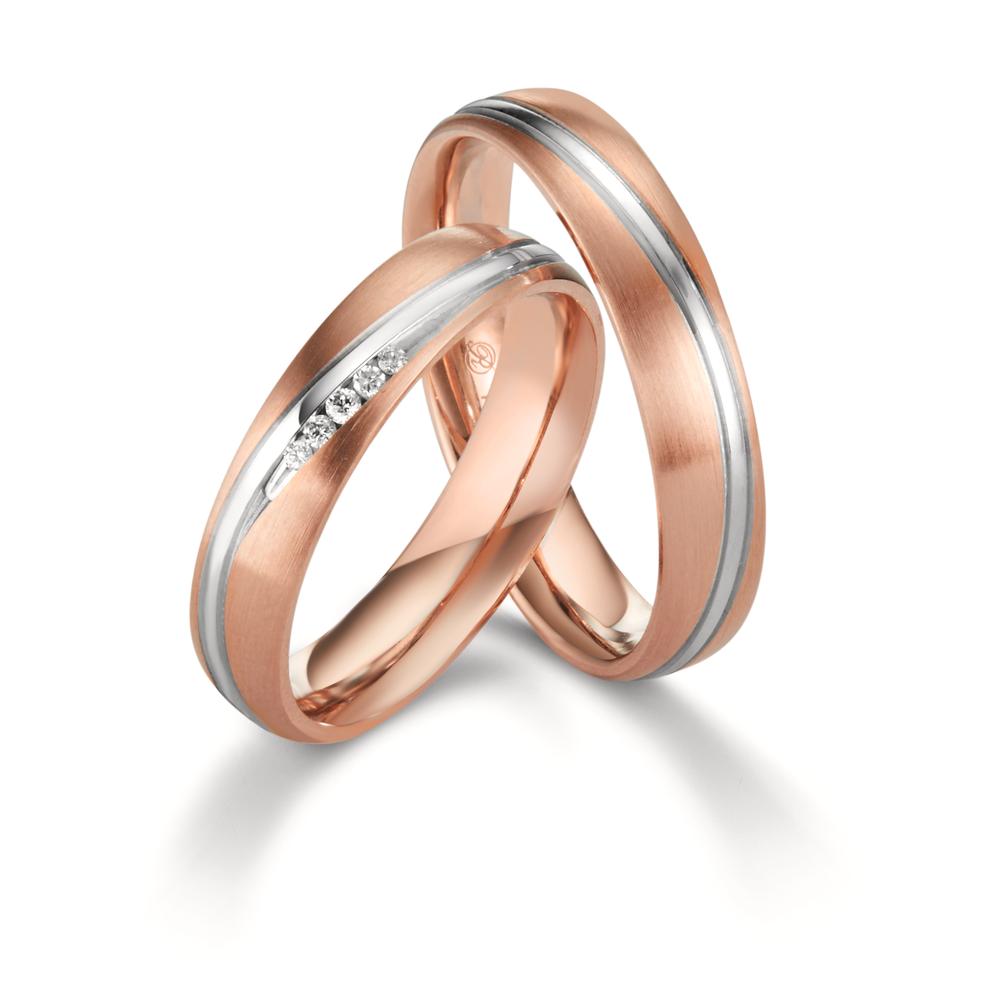 Anillo de pareja 750/oro blanco de 18 quilates, 750/oro rojo de 18 quilates Diamante 0.036 ct, 5 piedras, w-si