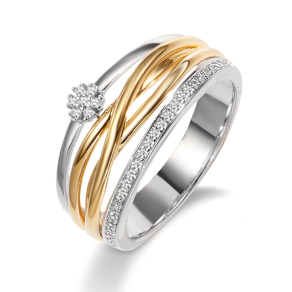 Anillo de dedo 750/oro amarillo de 18 quilates, 750/oro blanco de 18 quilates Diamante 0.13 ct, w-si