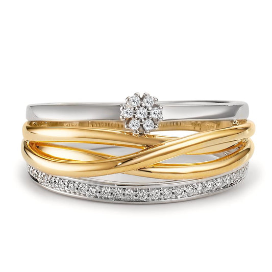 Anillo de dedo 750/oro amarillo de 18 quilates, 750/oro blanco de 18 quilates Diamante 0.13 ct, w-si