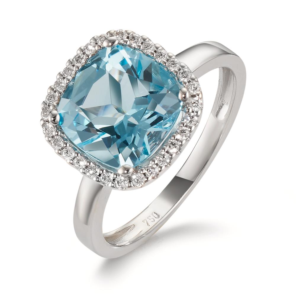 Anillo de dedo 750/oro blanco de 18 quilates Diamante 0.14 ct, w-si, Topacio azul, 0.69 ct Ø12 mm