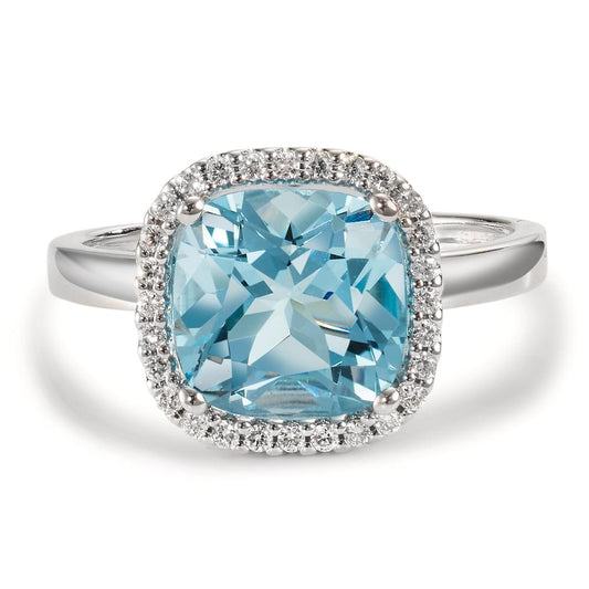 Anillo de dedo 750/oro blanco de 18 quilates Diamante 0.14 ct, w-si, Topacio azul, 0.69 ct Ø12 mm