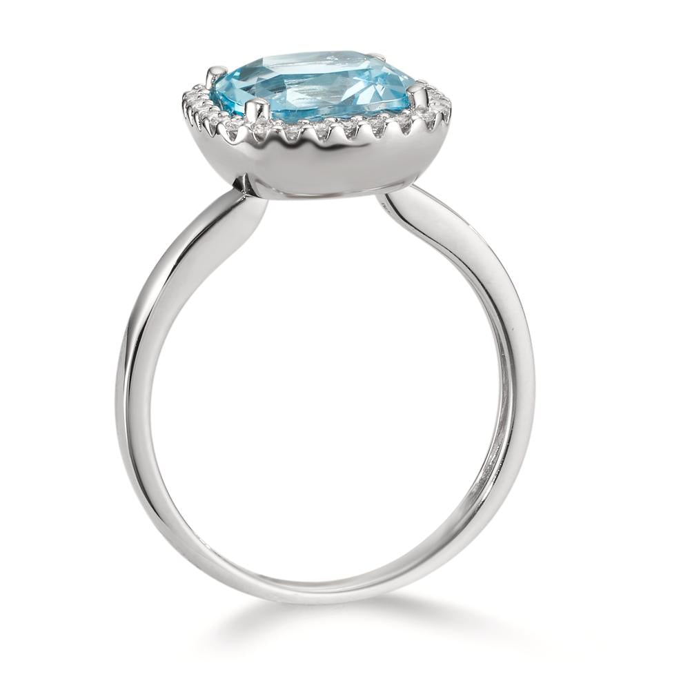 Anillo de dedo 750/oro blanco de 18 quilates Diamante 0.14 ct, w-si, Topacio azul, 0.69 ct Ø12 mm