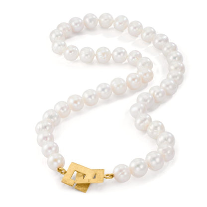 Collar Plata Amarillo Dorado Perla cultivada de agua dulce 11-11.5 mm 50 cm