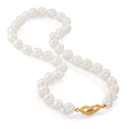 Collar Plata Amarillo Dorado Perla cultivada de agua dulce, 11 mm 46 cm