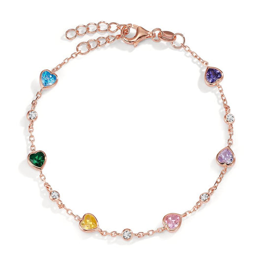 Pulsera Plata Circonita vistoso, 11 piedras Rosa Dorado Corazón 16-19 cm
