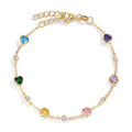 Pulsera Plata Circonita vistoso, 11 piedras Amarillo Dorado Corazón