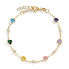 Pulsera Plata Circonita vistoso, 11 piedras Amarillo Dorado Corazón