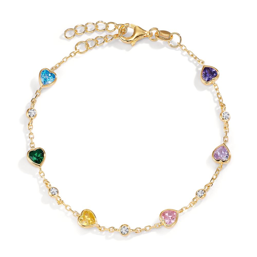 Pulsera Plata Circonita vistoso, 11 piedras Amarillo Dorado Corazón