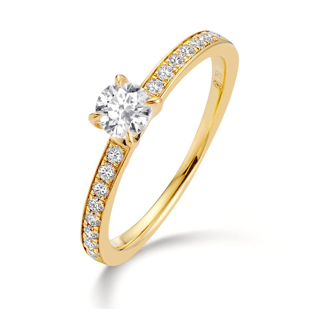 Anillo solitario 750/oro amarillo de 18 quilates Diamante blanco, 0.20 ct, 18 piedras, [Brillant], w-si, Diamante blanco, 0.30 ct, [Brillant], w-si