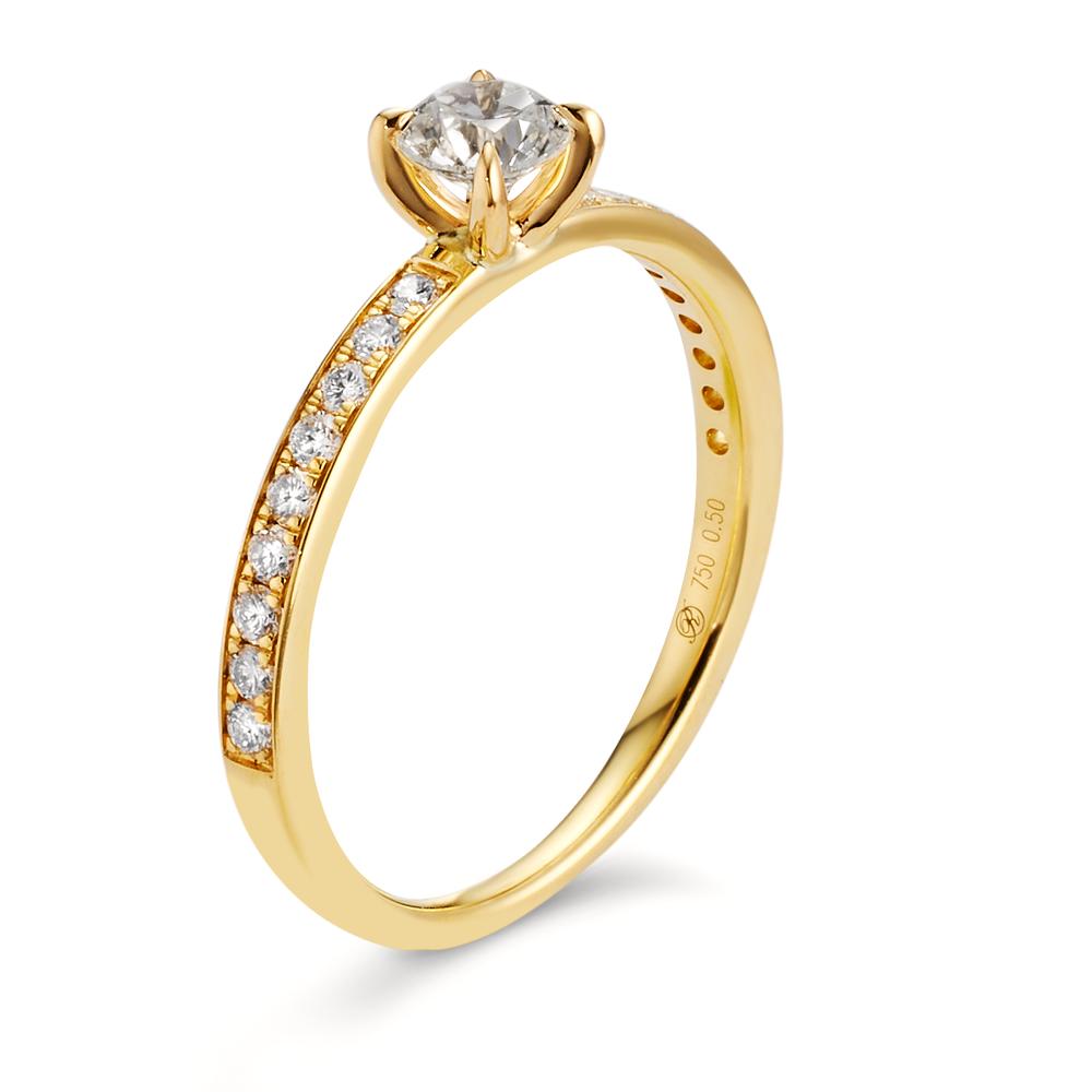 Anillo solitario 750/oro amarillo de 18 quilates Diamante blanco, 0.20 ct, 18 piedras, [Brillant], w-si, Diamante blanco, 0.30 ct, [Brillant], w-si