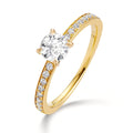 Anillo solitario 750/oro amarillo de 18 quilates Diamante 0.47 ct, [Brillant], w-si, Diamante 0.18 ct, 18 piedras, [Brillant], w-si