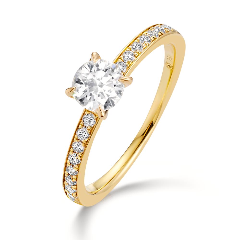 Anillo solitario 750/oro amarillo de 18 quilates Diamante 0.47 ct, [Brillant], w-si, Diamante 0.18 ct, 18 piedras, [Brillant], w-si