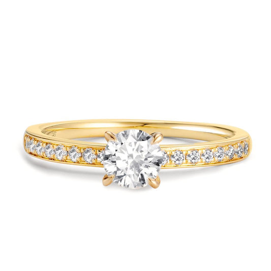 Anillo solitario 750/oro amarillo de 18 quilates Diamante 0.47 ct, [Brillant], w-si, Diamante 0.18 ct, 18 piedras, [Brillant], w-si