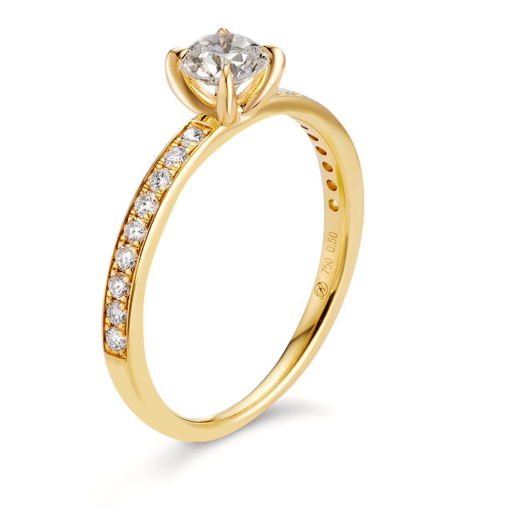 Anillo solitario 750/oro amarillo de 18 quilates Diamante 0.47 ct, [Brillant], w-si, Diamante 0.18 ct, 18 piedras, [Brillant], w-si