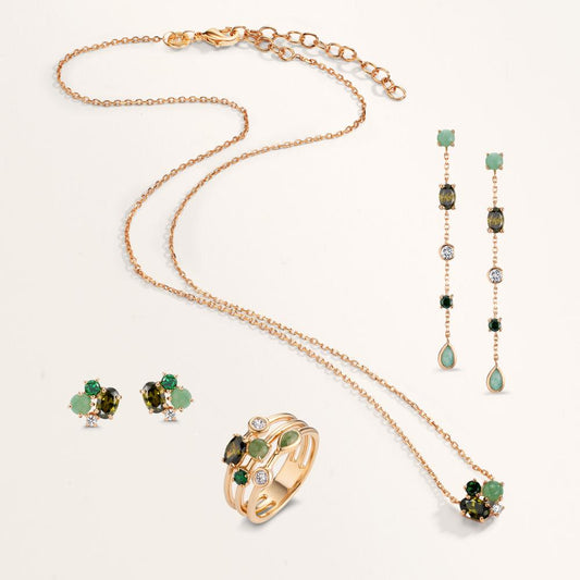 Anillo de dedo Bronce Circonita 6 piedras Chapado en oro de 5 micras