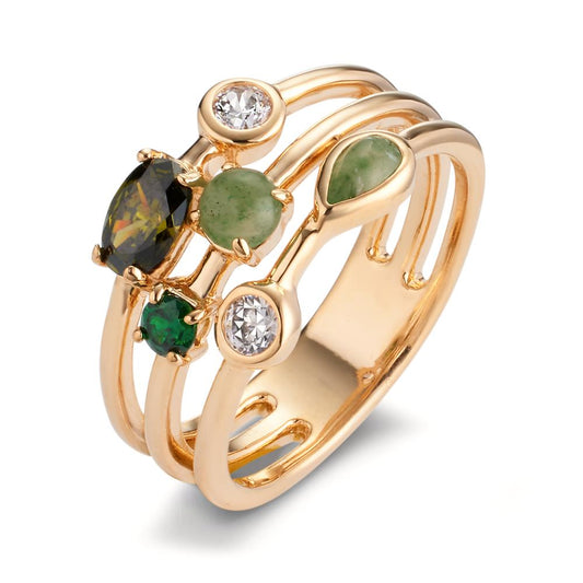 Anillo de dedo Bronce Circonita 6 piedras Chapado en oro de 5 micras